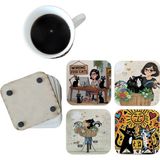 Ghostbastır Design Kedi Annesi Dekoratif Ahşap Bardak Altlığı Seti 083 - 0 - 1 lt