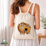Ghostbastır Design Kedili Büzgülü Keten Çanta C141 - Bej