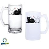 Ghostbastır Design Kedili Kulplu Bira Bardağı Buzlu Veya Şeffaf Seçenekli 0307 - 1 Adet - 500 ml