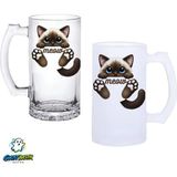 Ghostbastır Design Kedili Kulplu Bira Bardağı Buzlu Veya Şeffaf Seçenekli 0309 - 500 ml