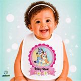 Ghostbastır Design Kişiye Özel Bluey Keten Bebek Mama Önlüğü – Yumuşak, Emici, Yıkanabilir, Özel Tasarım P075 - Çok Renkli - 0+ Ay