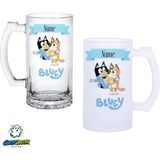 Ghostbastır Design Kişiye Özel Bluey Kulplu Bira Bardağı Buzlu Veya Şeffaf Seçenekli 0316 - 500 ml
