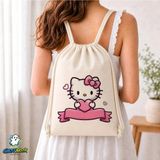 Ghostbastır Design Kişiye Özel Hello Kitty Büzgülü Keten Çanta C154 - Bej