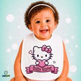Ghostbastır Design Kişiye Özel Hello Kitty Keten Bebek Mama Önlüğü – Yumuşak, Emici, Yıkanabilir, Özel Tasarım P083 - Çok Renkli - 0+ Ay
