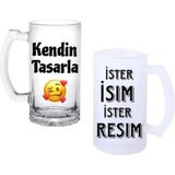 Ghostbastır Design Kişiye Özel Kulplu Bira Bardağı Buzlu Veya Şeffaf Seçenekli 0140 - 1 Adet - 500 ml