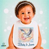 Ghostbastır Design Kişiye Özel Leylekli Keten Bebek Mama Önlüğü – Yumuşak, Emici, Yıkanabilir, Özel Tasarım P087 - Çok Renkli - 0+ Ay