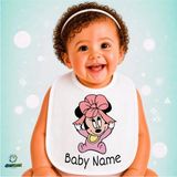 Ghostbastır Design Kişiye Özel Minnie Mouse Keten Bebek Mama Önlüğü – Yumuşak, Emici, Yıkanabilir, Özel Tasarım P094 - Çok Renkli - 0+ Ay