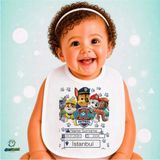 Ghostbastır Design Kişiye Özel Paw Patrol Keten Bebek Mama Önlüğü – Yumuşak, Emici, Yıkanabilir, Özel Tasarım P101 - Çok Renkli - 0+ Ay