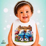 Ghostbastır Design Kişiye Özel Şirinler Keten Bebek Mama Önlüğü – Yumuşak, Emici, Yıkanabilir, Özel Tasarım P112 - Çok Renkli - 0+ Ay