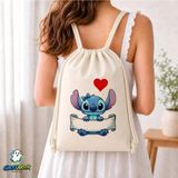 Ghostbastır Design Kişiye Özel Stitch Büzgülü Keten Çanta C160 - Bej