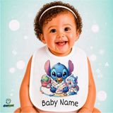 Ghostbastır Design Kişiye Özel Stitch Keten Bebek Mama Önlüğü – Yumuşak, Emici, Yıkanabilir, Özel Tasarım P105 - Çok Renkli - 0+ Ay