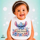Ghostbastır Design Kişiye Özel Stitch Keten Bebek Mama Önlüğü – Yumuşak, Emici, Yıkanabilir, Özel Tasarım P107 - Çok Renkli - 0+ Ay