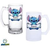 Ghostbastır Design Kişiye Özel Stitch Kulplu Bira Bardağı Buzlu Veya Şeffaf Seçenekli 0318 - 1 Adet - 500 ml