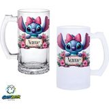 Ghostbastır Design Kişiye Özel Stitch Kulplu Bira Bardağı Buzlu Veya Şeffaf Seçenekli 0319 - 1 Adet - 500 ml