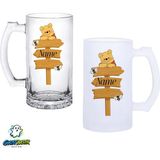 Ghostbastır Design Kişiye Özel Winnie The Pooh Kulplu Bira Bardağı Buzlu Veya Şeffaf Seçenekli 0321 - 500 ml