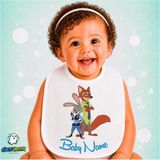 Ghostbastır Design Kişiye Özel Zootropolis Keten Bebek Mama Önlüğü – Yumuşak, Emici, Yıkanabilir, Özel Tasarım P115 - Çok Renkli - 0+ Ay