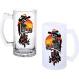 Ghostbastır Design Kovboy Iskelet Kulplu Bira Bardağı Buzlu Veya Şeffaf Seçenekli 0147 - 1 Adet - 500 ml