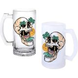 Ghostbastır Design Kurukafa Kulplu Bira Bardağı Buzlu Veya Şeffaf Seçenekli 0149 - 1 Adet - 500 ml