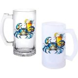 Ghostbastır Design Mavi Yengeç Kulplu Bira Bardağı Buzlu Veya Şeffaf Seçenekli 0154 - 500 ml