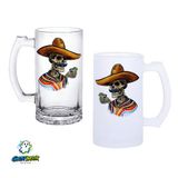 Ghostbastır Design Meksikalı İskelet Kulplu Bira Bardağı Buzlu veya Şeffaf Seçenekli 0324