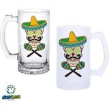 Ghostbastır Design Meksikalı Kurukafa Kulplu Bira Bardağı Buzlu Veya Şeffaf Seçenekli 0325 - 500 ml