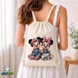 Ghostbastır Design Mickey ve Minnie Büzgülü Keten Çanta C188 - Bej