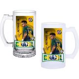 Ghostbastır Design Neymar Jr. Kulplu Bira Bardağı Buzlu Veya Şeffaf Seçenekli 0165 - 1 Adet - 500 ml