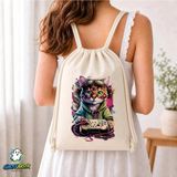 Ghostbastır Design Oyuncu Kedi Büzgülü Keten Çanta C211 - Bej