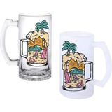Ghostbastır Design Palm Beach Kulplu Bira Bardağı Buzlu Veya Şeffaf Seçenekli 0175 - 1 Adet - 500 ml