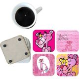 Ghostbastır Design Pembe Panter Dekoratif Ahşap Bardak Altlığı Seti 088 - 0 - 1 lt