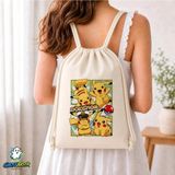 Ghostbastır Design Pikachu Büzgülü Keten Çanta C233 - Bej