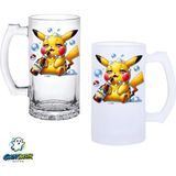 Ghostbastır Design Pikachu Kulplu Bira Bardağı Buzlu Veya Şeffaf Seçenekli 0336 - 500 ml
