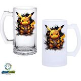 Ghostbastır Design Pikachu Kulplu Bira Bardağı Buzlu Veya Şeffaf Seçenekli 0338 - 1 Adet - 500 ml