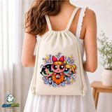 Ghostbastır Design Powerpuff Girls Büzgülü Keten Çanta C242 - Bej