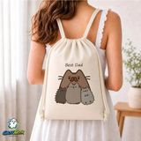Ghostbastır Design Pusheen Babalar Günü Büzgülü Keten Çanta C256 - Bej