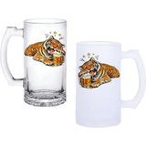 Ghostbastır Design Sarhoş Kaplan Kulplu Bira Bardağı Buzlu Veya Şeffaf Seçenekli 0193 - 500 ml