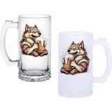 Ghostbastır Design Sarhoş Kurt Kulplu Bira Bardağı Buzlu Veya Şeffaf Seçenekli 0195 - 500 ml