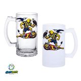 Ghostbastır Design Sarı Lacivert Kulplu Bira Bardağı Buzlu veya Şeffaf Seçenekli 0345