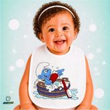 Ghostbastır Design Şirinler Keten Bebek Mama Önlüğü – Yumuşak, Emici, Yıkanabilir, Özel Tasarım P187 - Çok Renkli - 0+ Ay