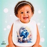 Ghostbastır Design Şirinler Keten Bebek Mama Önlüğü – Yumuşak, Emici, Yıkanabilir, Özel Tasarım P191 - Çok Renkli - 0+ Ay