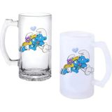 Ghostbastır Design Şirinler Kulplu Bira Bardağı Buzlu Veya Şeffaf Seçenekli 0223 - 1 Adet - 500 ml