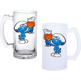 Ghostbastır Design Şirinler Kulplu Bira Bardağı Buzlu Veya Şeffaf Seçenekli 0224 - 1 Adet - 500 ml
