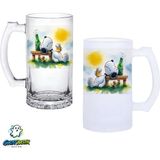Ghostbastır Design Snoopy Kulplu Bira Bardağı Buzlu Veya Şeffaf Seçenekli 0348 - 1 Adet - 500 ml