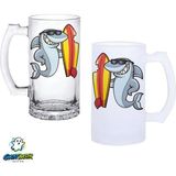 Ghostbastır Design Sörfçü Köpek Balığı Kulplu Bira Bardağı Buzlu Veya Şeffaf Seçenekli 0351 - 500 ml