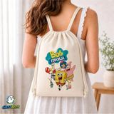 Ghostbastır Design Sünger Bob Büzgülü Keten Çanta C297 - Bej