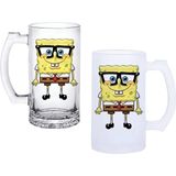 Ghostbastır Design Sünger Bob Kulplu Bira Bardağı Buzlu Veya Şeffaf Seçenekli 0220 - 1 Adet - 500 ml