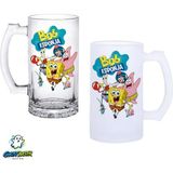 Ghostbastır Design Sünger Bob Kulplu Bira Bardağı Buzlu Veya Şeffaf Seçenekli 0354 - 1 Adet - 500 ml