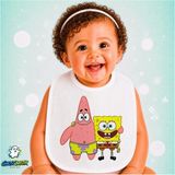 Ghostbastır Design Sünger Bob ve Patrick Keten Bebek Mama Önlüğü – Yumuşak, Emici, Yıkanabilir, Özel Tasarım P182 - Çok Renkli - 0+ Ay