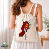 Ghostbastır Design Süper Kahraman Büzgülü Keten Çanta C301 - Bej