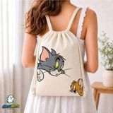 Ghostbastır Design Tom ve Jerry Büzgülü Keten Çanta C340 - Bej
